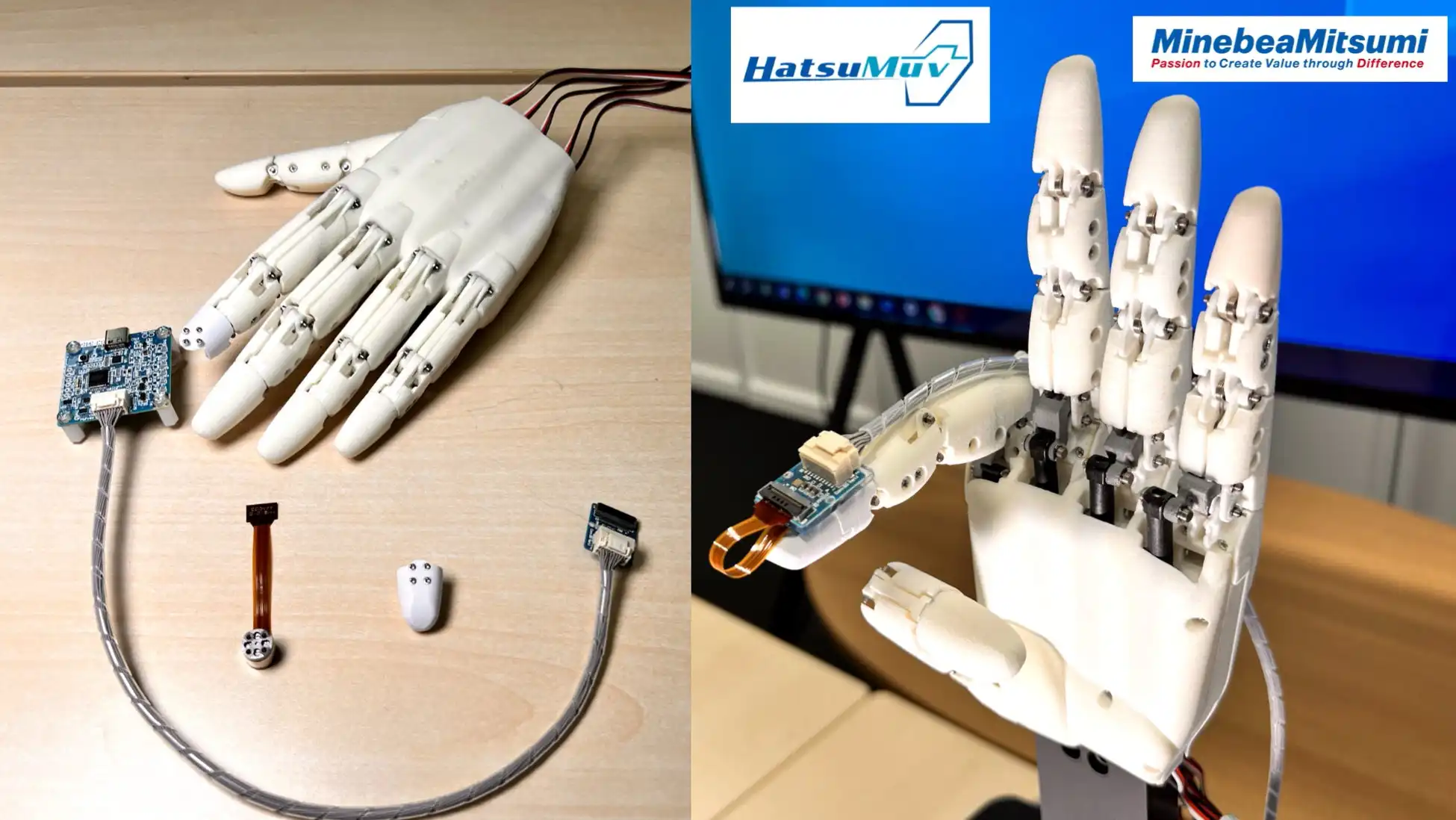 HatsuMuv、ロボットハンドHatsuHandにミネベアミツミ製力覚センサーMMS101搭載実験結果を発表、研究用途への応用期待