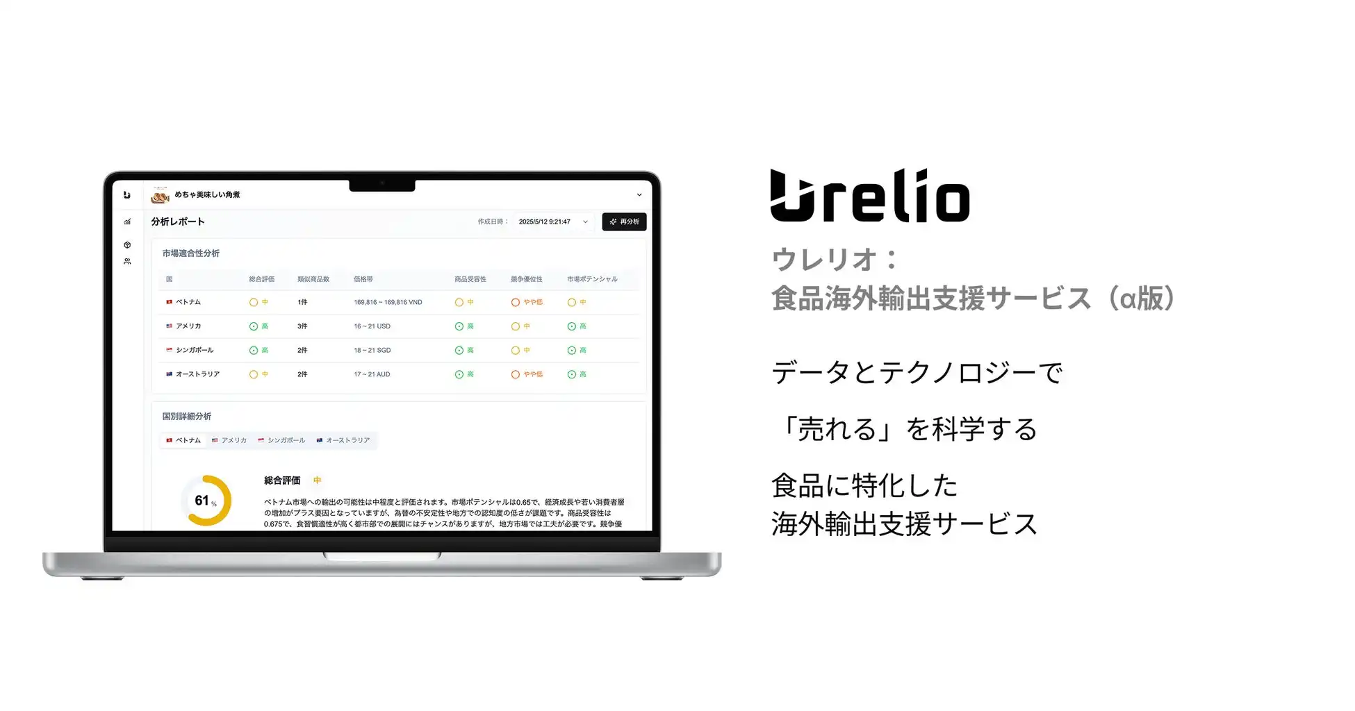 株式会社Coxin、AI活用食品輸出支援サービスUrelioα版提供開始、駐妻キャリアnetと業務提携