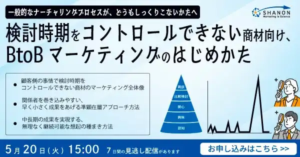 シャノンがBtoBマーケティングウェビナー開催、検討時期コントロール不能な商材向け戦略解説