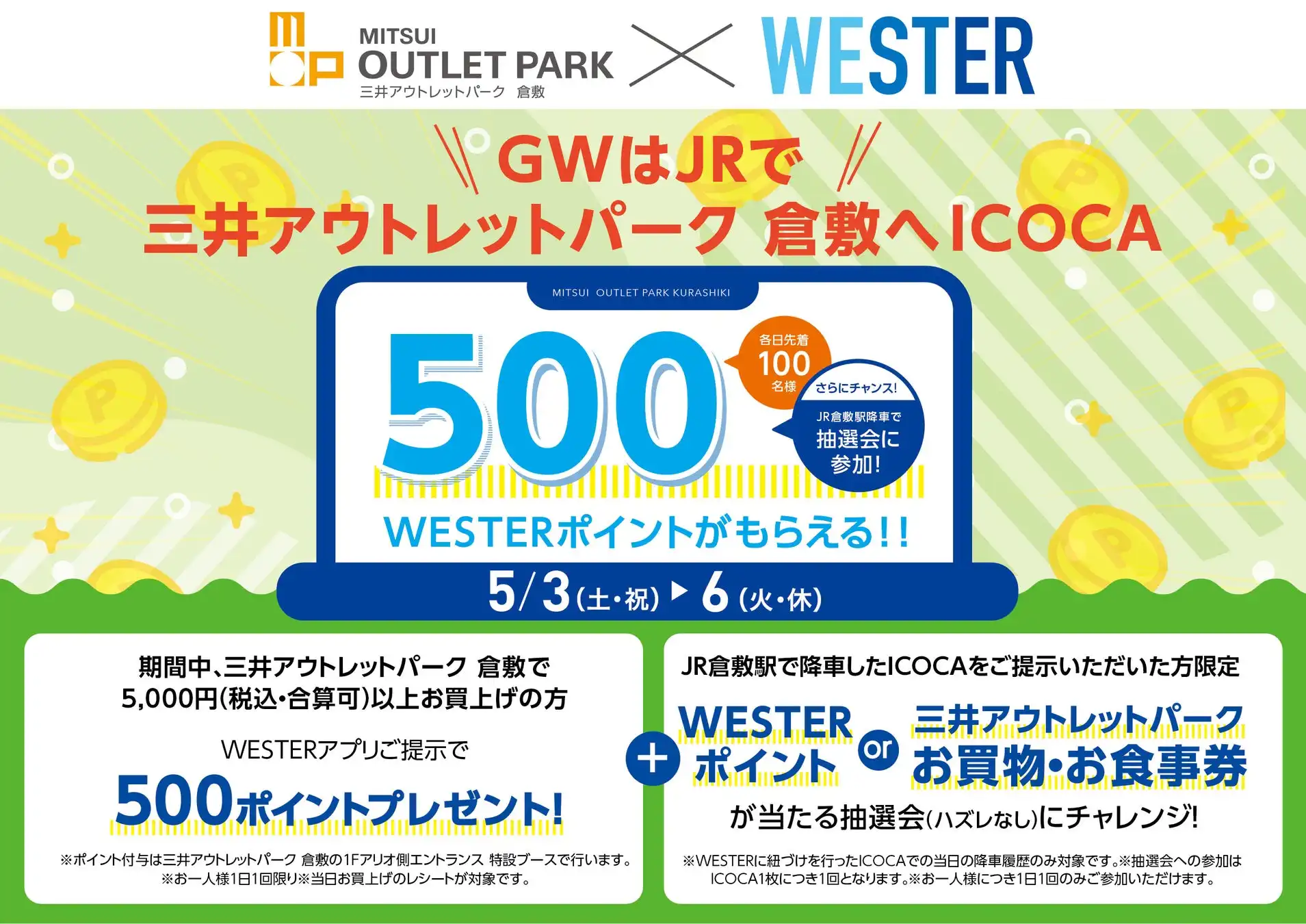 三井アウトレットパーク倉敷GWキャンペーン、JR西日本と連携で地域活性化へ