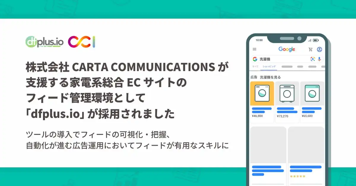 CARTA COMMUNICATIONSがdfplus.ioを採用、家電ECサイトのGoogleショッピング広告を強化