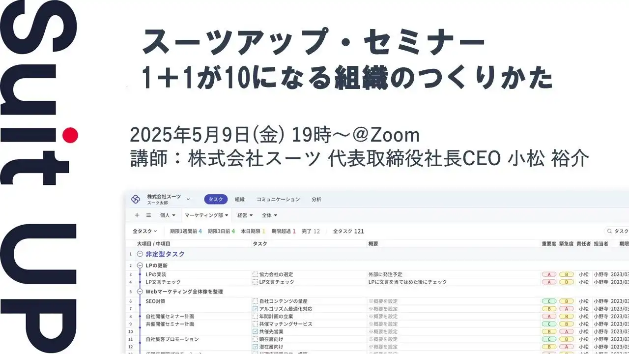 株式会社スーツ、タスク管理ツールSuit UPセミナー開催、チームの生産性向上に貢献